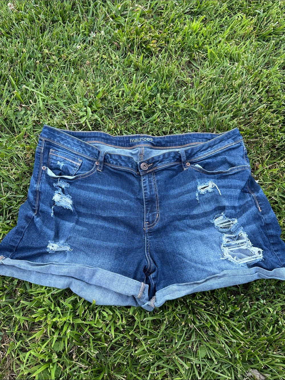 Maurices Women's Distressed Denim Roll-Cuff Shorts - Blue